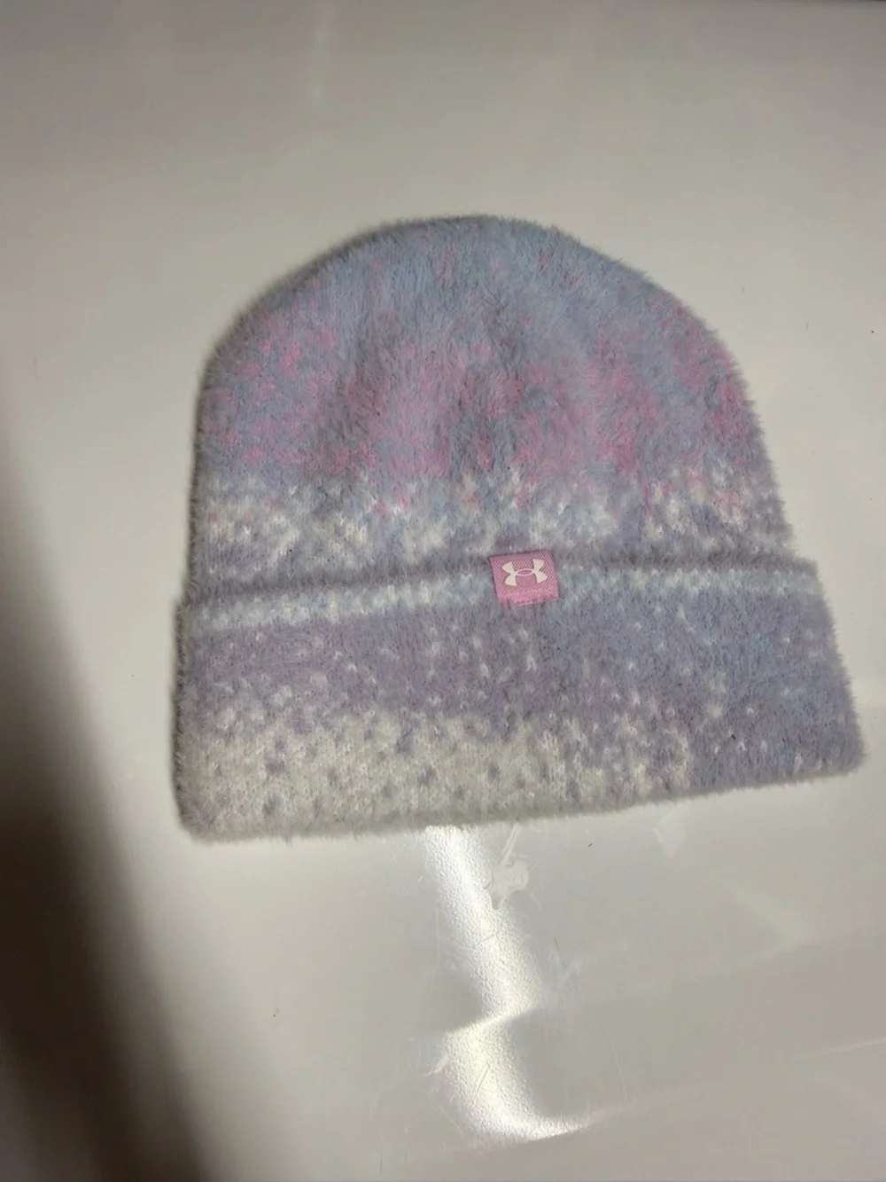 Under Armour Youth Fuzzy Beanie Hat Pastel Blue Pink Soft Winter OSFM